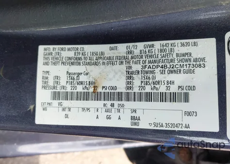 2012 Ford Fiesta Se из США, поврежденный, VIN 3FADP4BJ2CM173083